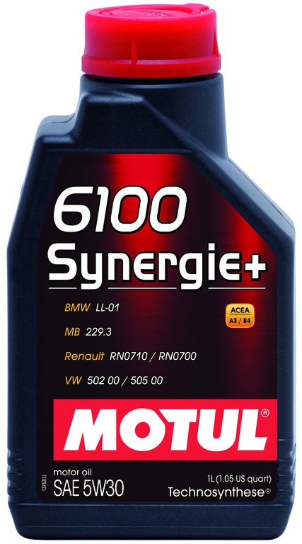 Моторное масло MOTUL 6100 Synergie + 5W30 полусинтетическое 1 л Моторное масло MOTUL 6100 Synergie + 5W30 полусинтетическое 1 л Моторные масла<br>Всесезонное моторное масло, созданное процессом Technosynthese®. Рекомендуется для современных бензиновых и дизельных двигателей легковых автомобилей. Усиленная синтетическая формула продукта позволяет использовать его для высокотехнологичных двигателей: многоклапанных, инжекторных, турбированных.<br>