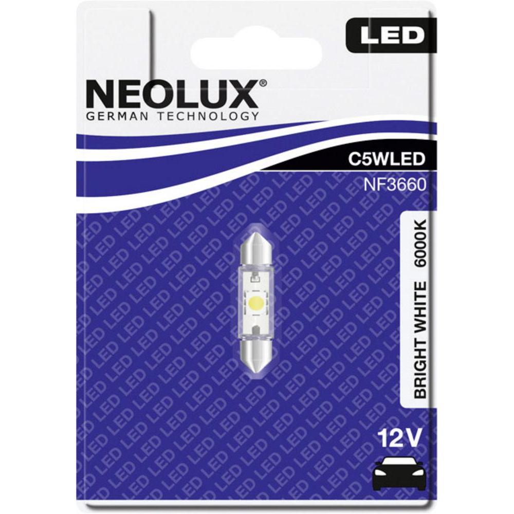 Светодиодная лампа NEOLUX LED Retrofit C5W 12V 0,5W 6000К белая Светодиодная лампа NEOLUX LED Retrofit C5W 12V 0,5W 6000К белая Светодиоды<br>Яркий современный свет с цветовой температурой 6000 К. NEOLUX Retrofit – идеальный вариант для тех, кто хочет попробовать светодиоды в своем автомобиле, потратив небольшую сумму денег. Преимущества:<br>Выгодная цена<br>До 80% меньшее энергопотребление<br>Высокое качество (срок службы более 2000 ч)<br>Простота установки (Plug&Play)<br>