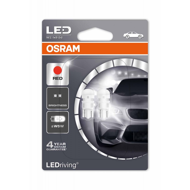 Светодиодная лампа OSRAM LEDriving - Standard W5W(T10) 12V 0,5W красная Светодиодная лампа OSRAM LEDriving - Standard W5W(T10) 12V 0,5W красная Светодиоды<br>Светодиодные лампы от OSRAM семейства Standard – это выбор покупателей, увлеченных тюнингом и заинтересованных в улучшении внешнего вида автомобиля и в использовании качественных светодиодных решений, имеющих разумное сочетание цены и качества.<br>Преимущества продукта<br>Два варианта цвета для каждого типа лампы: 6000 К и 6700 К<br>Однородный свет по всем направлениям<br>Длительный срок службы (Тс): более 2000 ч. (или три года эксплуатации)<br>Простая установка plug&play<br>