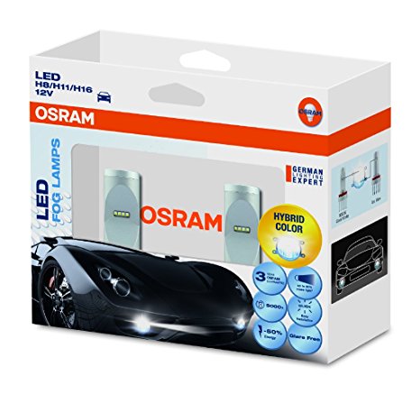 Светодиодная лампа OSRAM LEDriving H8;H11;H16 12V 11,8W 6000К белая Светодиодная лампа OSRAM LEDriving H8;H11;H16 12V 11,8W 6000К белая Светодиоды<br>Данные светодиодные лампы предназначены для замены стандартных галогенных ламп H8, H11 и H16 в противотуманных фарах. По сравнению со стандартными, лампы LEDriving® Retrofit H8/H11/H16 отличается лучшей цветопередачей, освещенностью дорожного полотна и обеспечивают более комфортное вождение.<br>Основные преимущества и характеристики:<br>Простота в установке: замена ламп H8/H11/H16 производится без каких-либо дополнительных устройств<br>Безопасны для встречного движения: не ослепляют водителей встречных машин<br>Комфортное вождение без лишнего напряжения благодаря холодному белому LED освещению, схожему с дневным светом<br>Усовершенствованная система освещения на дороге<br>Низкое энергопотребление и длительный срок службы: высокая эффективность благодаря использованию светодиодов вместо стандартных галогенных ламп<br>Сочетание функциональности и дизайна: стильная голубоватая подсветка ПТФ (голубой светодиод в нижней части лампы) дополняет холодный белый противотуманный свет (белый светодиод в верхней части лампы)<br>В комплекте 2 лампы<br>