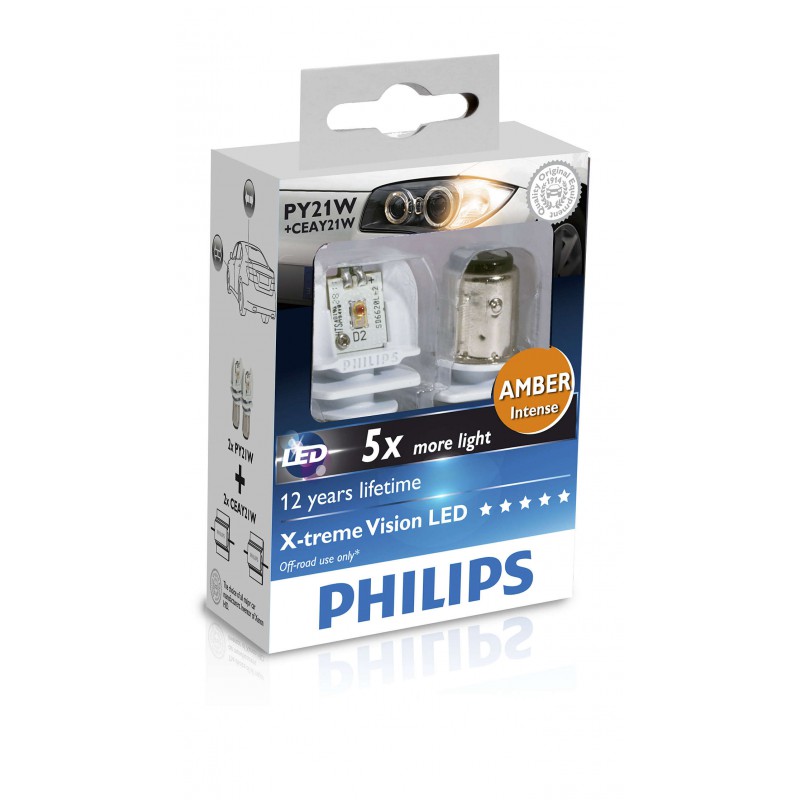 Светодиодна лампа Philips X-tremeVision LED PY21W 12V 4,3W 4000К бела Светодиодна лампа Philips X-tremeVision LED PY21W 12V 4,3W 4000К бела Светодиоды<br>Благодар ркому светодиодному свету мощные светодиодные лампы Philips дл сигналов поворота излучат ркий нтарный свет, обеспечива максимальну видимость и безопасность на дороге. Долговечные и высокопрочные светодиоды будут служить вам 12 лет, избавл от лишних хлопот.<br>Наилучшие показатели светодиодного света<br>Яркий нтарный указатель поворота<br>Стильное, оригинальное светодиодное решение<br>Распределение света на 270°<br>Устойчивость к вибрацим и воздействи высоких температур<br>