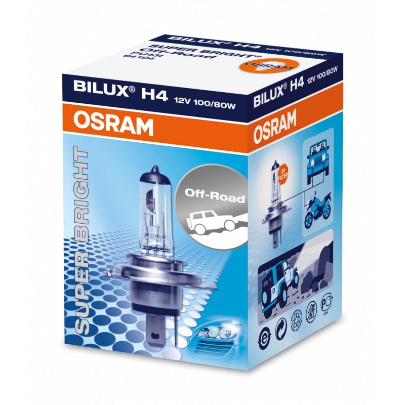 Галогенная лампа OSRAM SUPER BRIGHT H4 12V 100/80W 3200К Галогенная лампа OSRAM SUPER BRIGHT H4 12V 100/80W 3200К Галоген<br>Основные преимущества ламп OSRAM SUPER BRIGHT/PREMIUM<br><br>Надежные и универсальные<br>Широкое применение: спасательные службы<br>Cтроительные и транспортные работы, сельское и лесное хозяйство<br>SUPER BRIGHT PREMIUM: линейка продукции содержит все стандартные цоколи<br>SUPER BRIGHT: линейка продукции с цоколями специального типа<br>