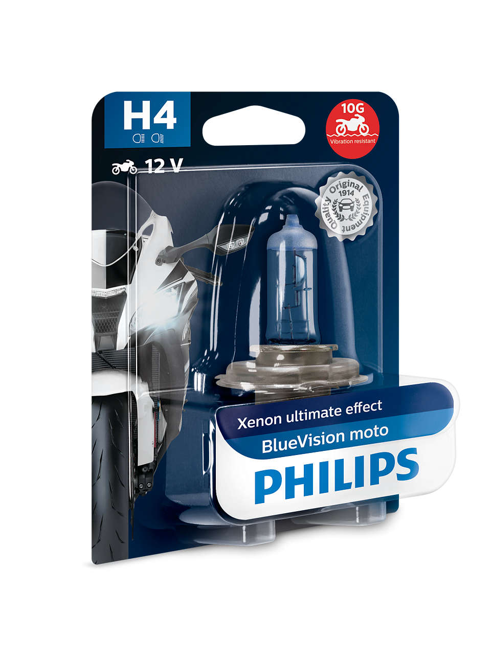 Галогенная лампа PHILIPS BLUEVISION MOTO H4 12V 60/55W 4000К Галогенная лампа PHILIPS BLUEVISION MOTO H4 12V 60/55W 4000К Галоген<br>Уникальная технология Gradient Coating придает свету фар эффект ксенона и в то же время обеспечивает яркий белый свет<br>