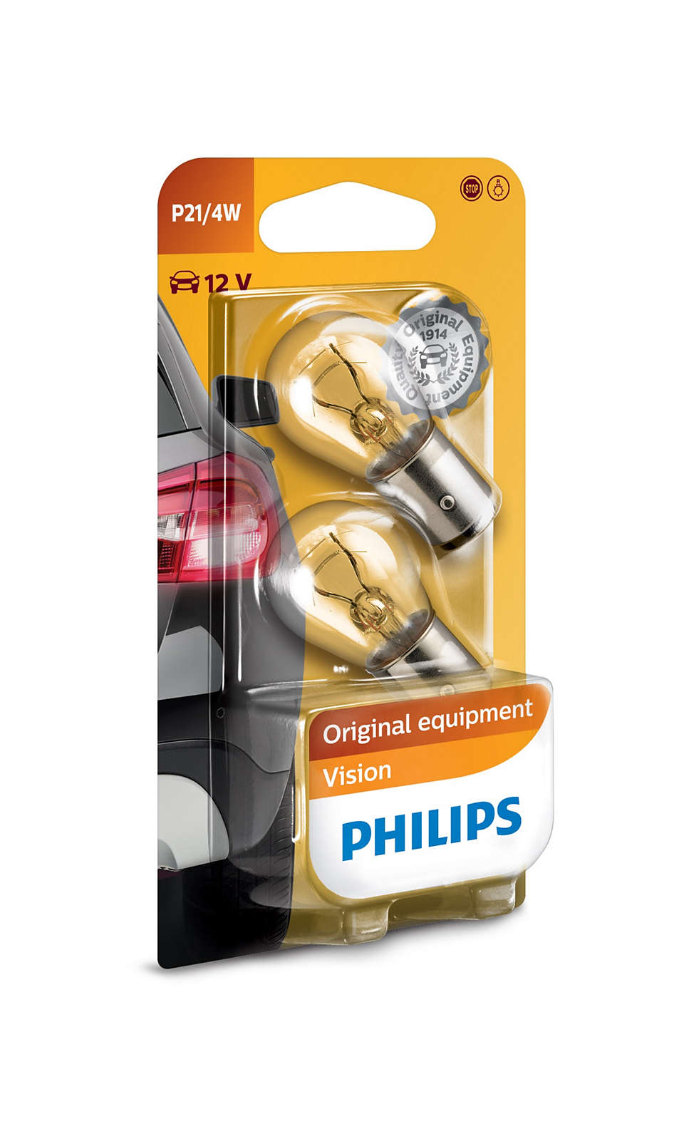 Лампа накаливания PHILIPS VISION P21/4W 12V 21/4W белая Лампа накаливания PHILIPS VISION P21/4W 12V 21/4W белая Лампы накаливания<br>Лампы Vision для автомобильных фар обеспечивают на 30 % больше света по сравнению с обычной автомобильной лампой и гарантируют превосходные характеристики светового луча, а также повышают вашу безопасность и комфорт за счет качества оригинальных комплектующих по очень привлекательной цене.<br>Свет лампы Vision распространяется на 10 м дальше, чем у обычной лампы<br>В целях безопасности заменяйте лампы обеих фар одновременно<br>
