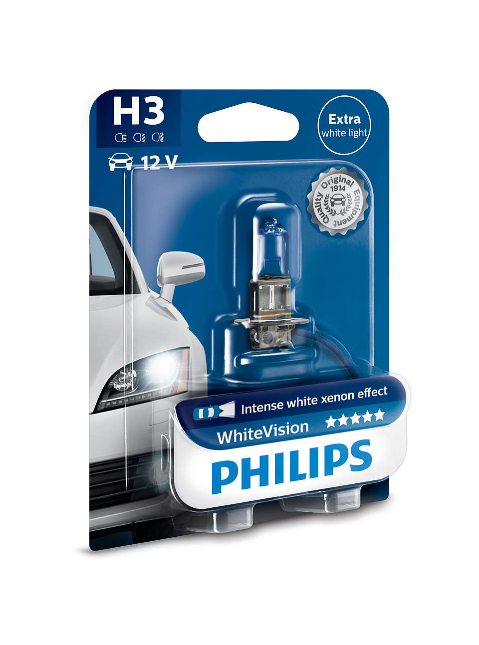 Галогенная лампа PHILIPS WHITE VISION H3 12V 55W 4300К Галогенная лампа PHILIPS WHITE VISION H3 12V 55W 4300К Галоген<br>Philips WhiteVision с эффектом яркого белого ксенонового света для ламп головного освещения обеспечивают великолепную видимость в ночное время суток. WhiteVision — безупречное сочетание стиля и безопасности: яркость белого света увеличена на 40 %.<br>