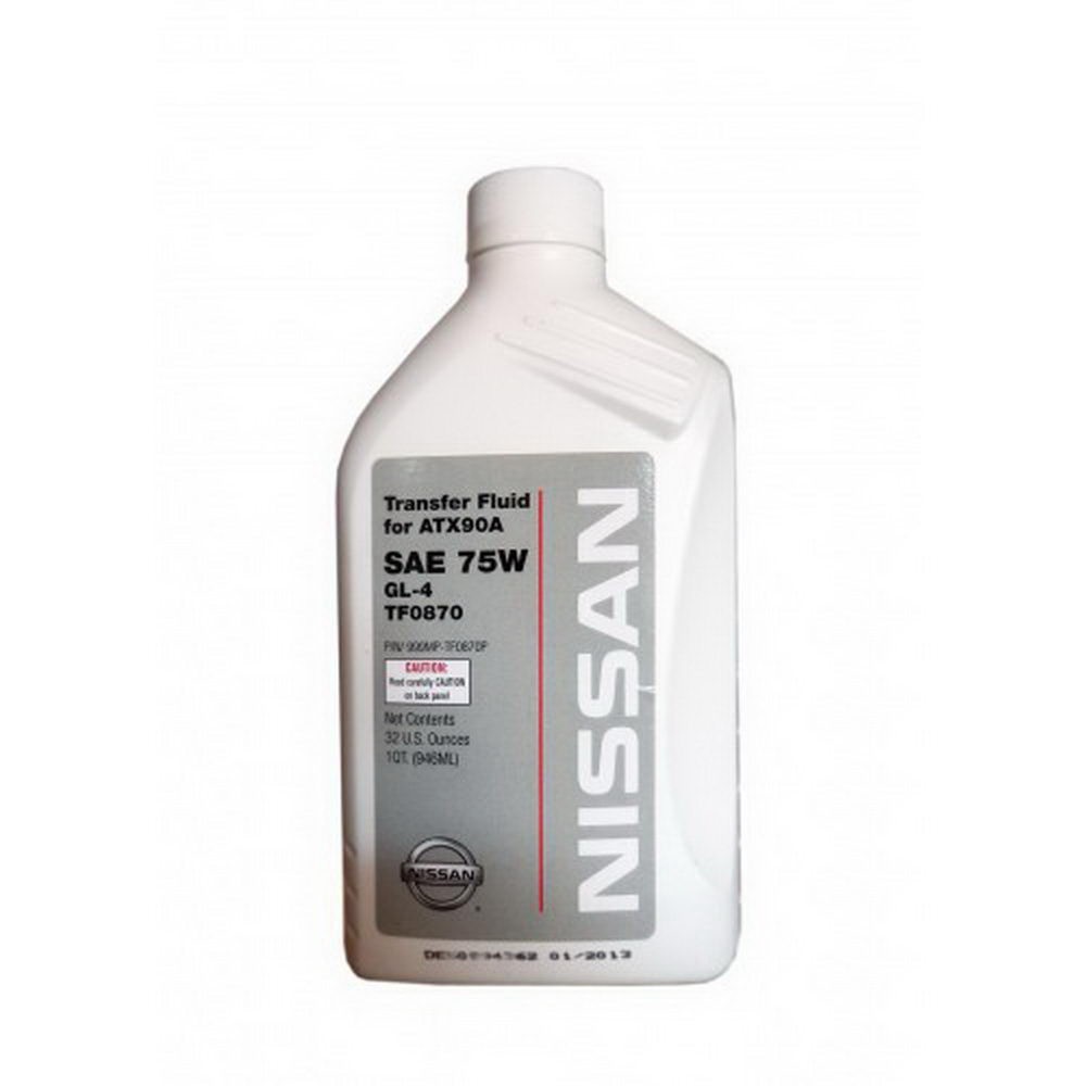 Трансмиссионное масло NISSAN Transfer Case Fluid TF0870 синтетическое 1 л Трансмиссионное масло NISSAN Transfer Case Fluid TF0870 синтетическое 1 л Трансмиссионные масла<br>Оригинальная трансмиссионная жидкость, специально разработанная для раздаточных коробок автомобилей NISSAN и INFINITI. Является продуктом первой заливки на конвейере. Уникальная формула высококачественных присадок – модификаторов трения обеспечивает стабильное и четкое переключение передач, способствует снижению вибраций и уровня шума коробки. NISSAN Transfer Fluid TF0870 эффективно препятствует возникновению лаковых отложений, осадка и окислению, гарантируя идеальное смазывание шестерен и поверхностей скольжения в трансмиссии даже в экстремальных условиях эксплуатации<br>