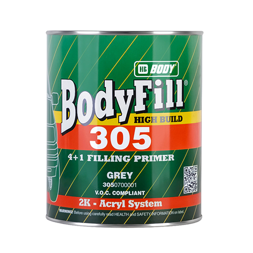 Грунт-наполнитель Body 305 PROLINE 4+1 2К сер 1л Грунт-наполнитель Body 305 PROLINE 4+1 2К сер 1л Грунтовки<br>Превосходный двухкомпонентный грунт с отличными наполняющими свойствами. Имеет адгезию ко всем видам металла. Смешивается с изоцианатным отвердителем BODY 722 FAST, 720 NORMAL или BODY 725 в соотношении 4:1. Можно разбавлять на 10–15 % разбавителем BODY ACRYL 740 NORMAL, 741 SLOW. Сохнет за 20–30 минут при температуре +60 °С или за 1–2 часа при температуре +23 °С. При использовании HB BODY PRO A715 TURBO AX время затвердевания значительно сокращается.<br><br>ПРЕДУПРЕЖДЕНИЕ: ПРИ ИСПОЛЬЗОВАНИИ АКСЕЛЕРАТОРА HB BODY PRO A715 TURBO AX ВРЕМЯ ЖИЗНЕСПОСОБНОСТИ СМЕСИ ЗНАЧИТЕЛЬНО УМЕНЬШАЕТСЯ, ПОЭТОМУ МАТЕРИАЛ ДОЛЖЕН ПРИМЕНЯТЬСЯ НЕМЕДЛЕННО.<br>