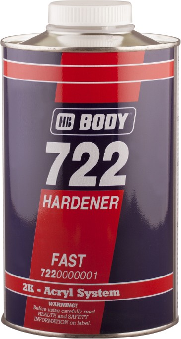 Отвердитель Body 722 FAST 500 мл Отвердитель Body 722 FAST 500 млОтвердители<br>Изоцианатный отвердитель для 2К-грунтов, акриловых красок 2К-эмалей и для 2К-лаков. Отвердитель BODY 720 NORMAL обеспечивает стандартное время сушки, а отвердитель BODY 722 FAST — ускоренное.<br>