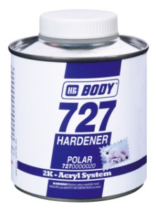 Отвердитель Body H727 PROLINE Polar 250 мл Отвердитель Body H727 PROLINE Polar 250 млОтвердители<br>Очень быстрый изоцианатный отвердитель для 2К-грунтов, а также для акриловых лаков BODY 496 HS, BODY 496 HS SR, BODY 499 HS, BODY 497 HS. Высокая химическая активность обеспечивает быстрое отверждение материалов, что особенно важно при работе в условиях низких температур менее +10 оС.<br>
