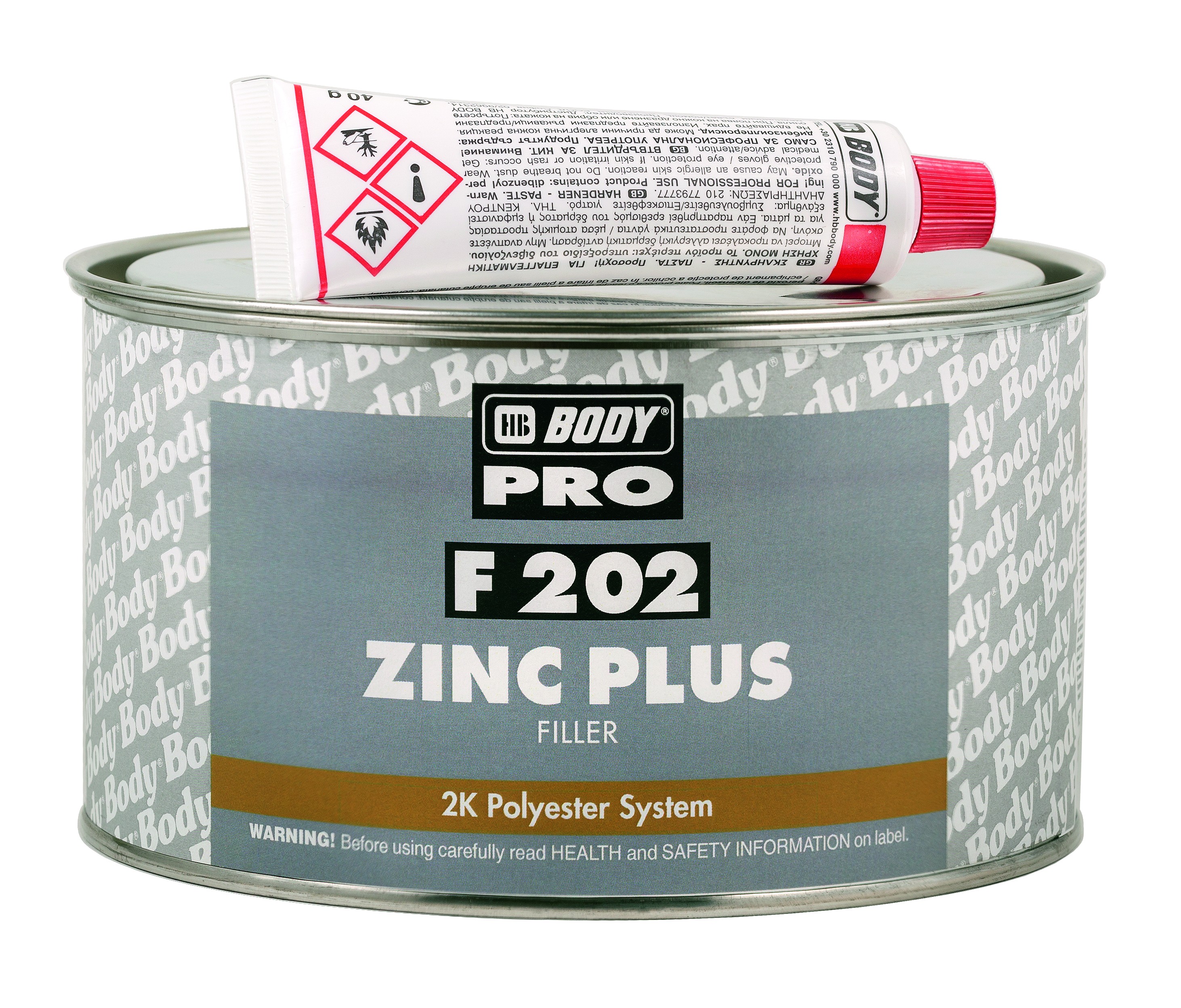 Шпатлевка Body PRO F202 ZINC PLUS PROLINE бежевая 18кг Шпатлевка Body PRO F202 ZINC PLUS PROLINE бежевая 18кг Шпатлевки<br>BODY F213 — универсальный двухкомпонентный полиэфирный наполнитель, имеющий адгезию к любым видам металла: алюминию, стали, нержавеющей стали, оцинкованной стали. Также пригоден для дерева и полиэфирных покрытий. Сохнет 20–30 минут и легко шлифуется абразивной бумагой Р80– Р120 для достижения идеальной поверхности. Не имеет пор.<br>