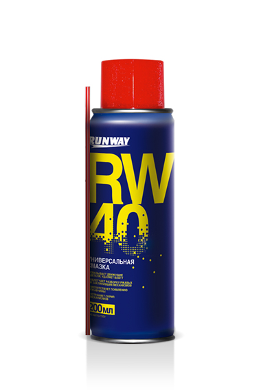 Смазка RUNWAY RW-40 универсальная 200мл Смазка RUNWAY RW-40 универсальная 200мл Смазки<br>Средство обладает прекрасными отличными проникающими и смазывающими свойствами. Может широко использоваться в быту. Вытесняет влагу и защищает от ее повторного проникновения, устраняет неприятные звуки в движущихся деталях. Очищает обрабатываемые поверхности от клея, ржавчины и других загрязнений, предотвращает коррозию. Позволяет быстро и без труда освободить прикипевшие и проржавевшие резьбовые соединения.<br>