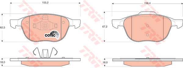 Колодка тормозная FORD Focus II 03->,MAZDA 3 03->,5 05->,VOLVO S40 04-> передняя (TRW) GDB1583 (4 шт.) Колодка тормозная FORD Focus II 03->,MAZDA 3 03->,5 05->,VOLVO S40 04-> передняя (TRW) GDB1583 (4 шт.) Тормозная система<br><br>