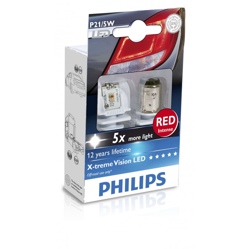 

Светодиодная лампа Philips X-tremeVision LED P21/5W 12V 2W 2000K красная