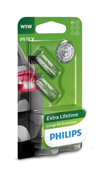 

Лампа накаливания Philips LongLife EcoVision W5W(T10) 12V 5W белая 2 шт