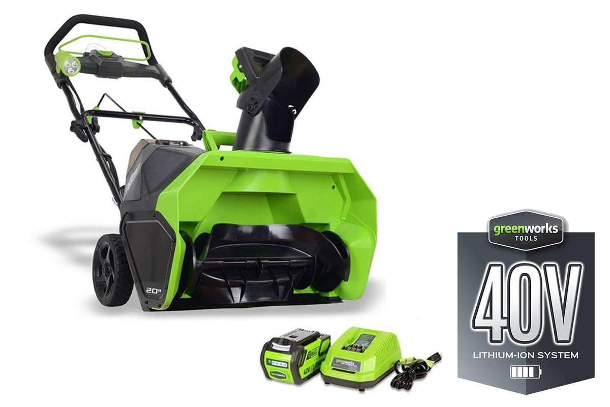 

Снегоуборщик электрический Greenworks Gd40sb, Gd40sb (2600607) 1акк 40В 4Ач + ЗУ