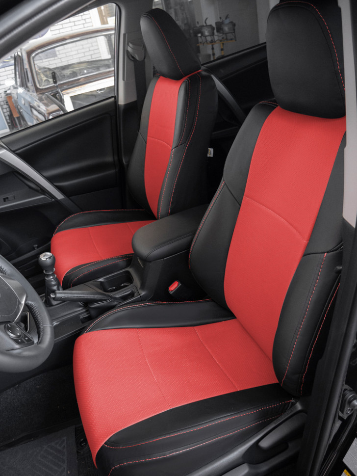 

Чехлы Почин Toyota RAV-4 экокожа красно-черные