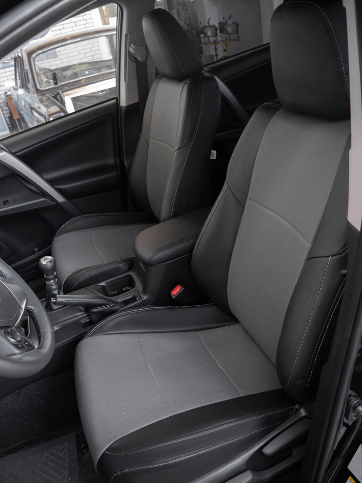 

Чехлы Почин Toyota RAV-4 экокожа черно-серые