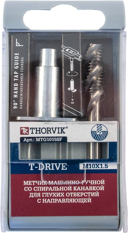 

Метчик машинно-ручной Thorvik T-DRIVE со спиральной канавкой для глухих отверстий с направляющей в наборе М12х1.75, HSS-G