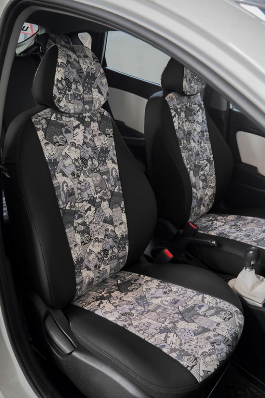

Чехлы Почин Hyundai Solaris Kia Rio 2011 1/3 "Эко Коттон" черно-серые