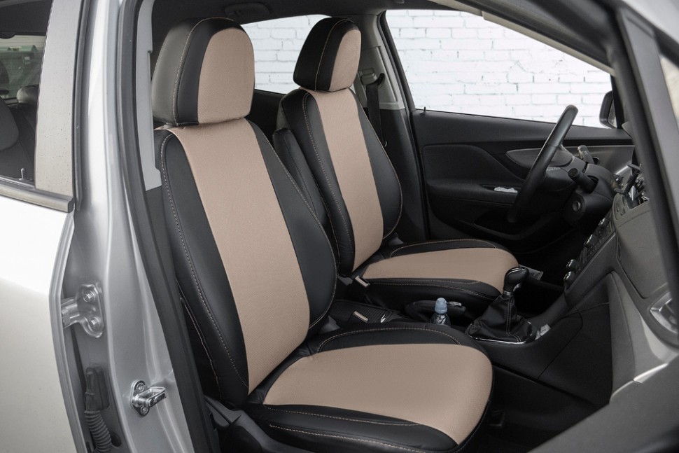 

Чехлы Почин Opel Mokka экокожа перфорация черно-бежевые