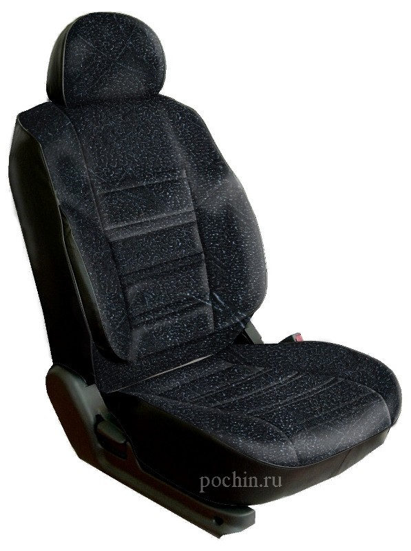 

Чехлы Почин Renault Logan "ТРИО" флок кожзам брызги черные