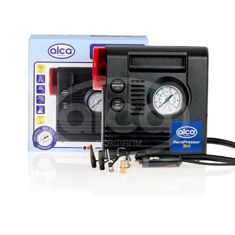

Компрессор ALCA 3 в 1 "Нон-стоп" 300PSI, 17 бар, с фонарем