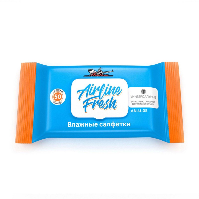 

Салфетки влажные универсальные 50 шт с пласт. клапаном (Airline)