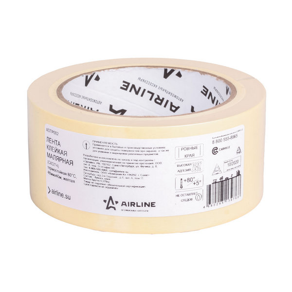 

Лента клейкая малярная (скотч) термостойкая 80 C, 48мм х 40м желтая (AIRLINE)