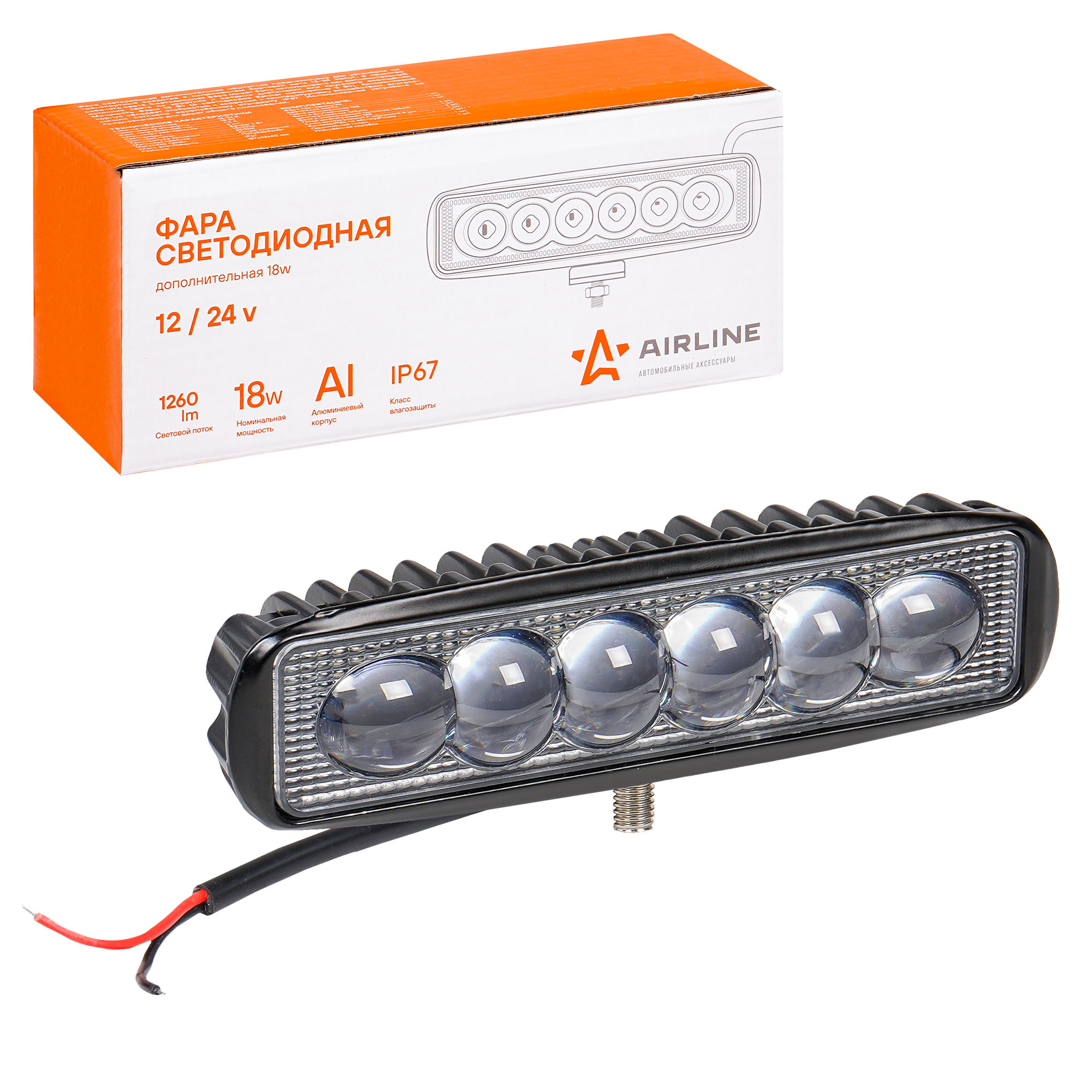 

Фара светодиодная (прямоугольная) 18W 157x42x40 6 LED 4D линза 12/24V (AIRLINE)
