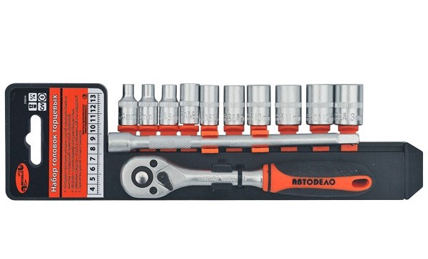 

Набор головок АВТОДЕЛО 12 пр. 1/4" 4-13, трещетка+удлин. 39844 холдер