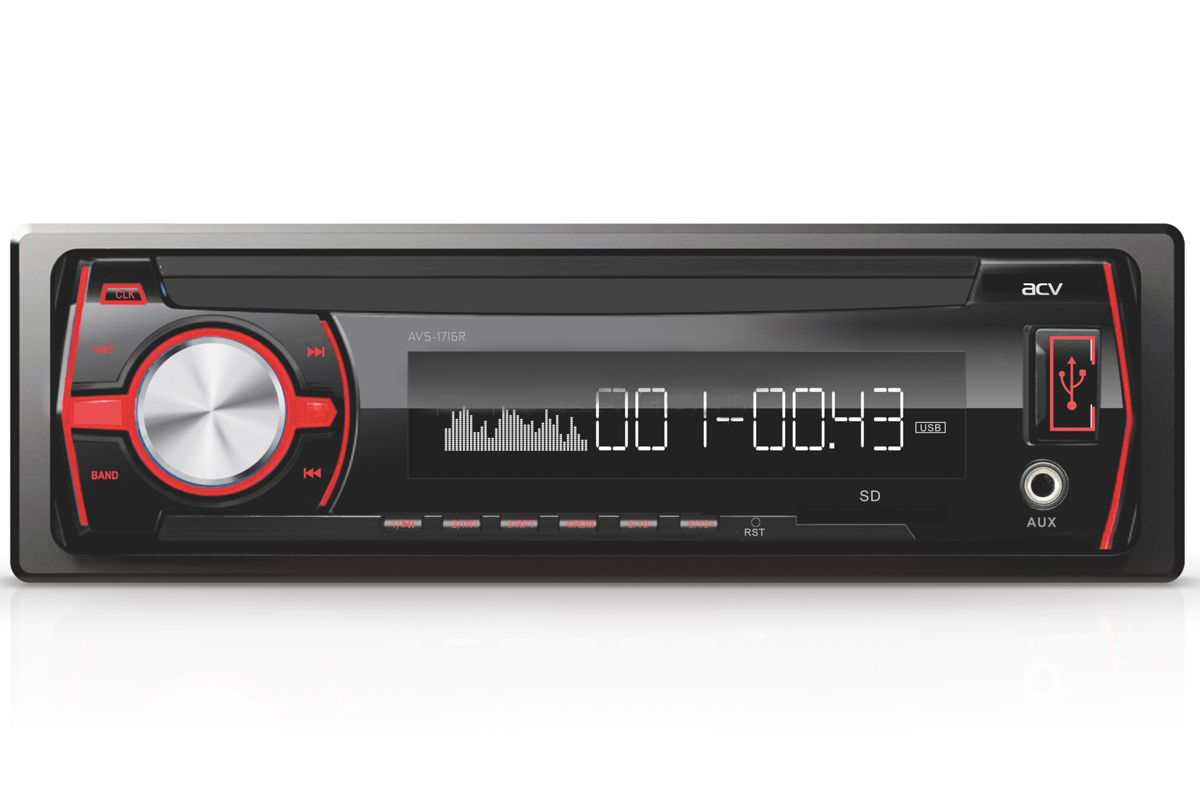 

Автомагнитола 1DIN. ACV AVS-1716R 1DIN./красная/USB/SD/FM/4x45