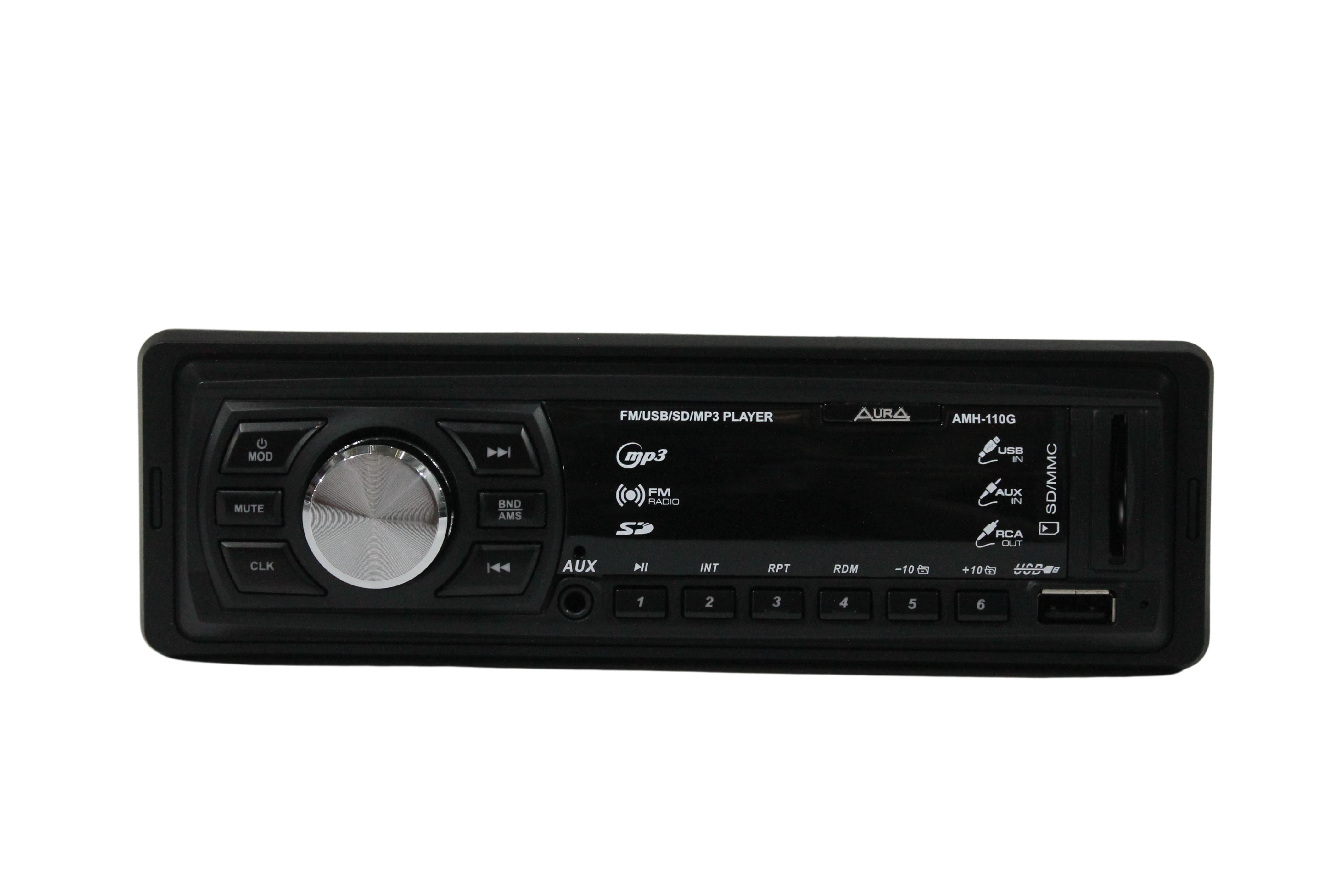 

Автомагнитола AURA AMH-110G 1DIN. зелёная/USB/SD/FM